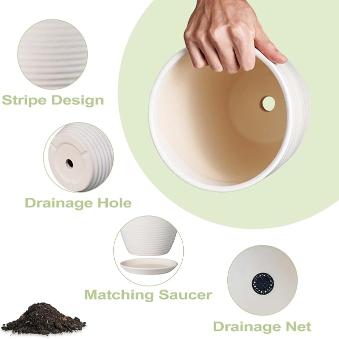 12 Inch Ceramic Planter Pot, Large Planter - Image 5