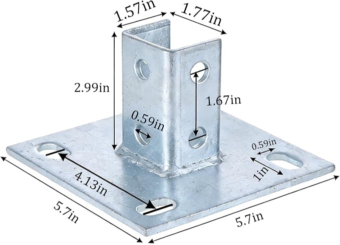 4 PCS U-Shape Strut Post Bases, 1-5/8 in Square Channel, 5.7 x 5.7 in Plate | - Image 5