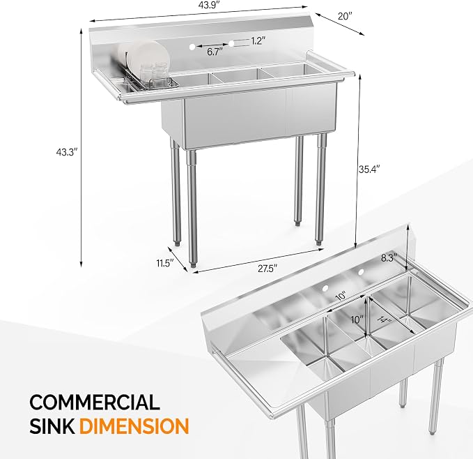 ROVSUN Commercial Sink, Stainless Steel - Image 3