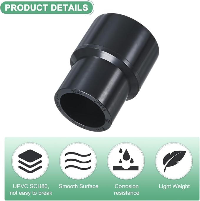 M METERXITY 2-Pack UPVC Reducer Pipe Fitting 1-1/4"x1" Reducing Grey | Coupling - Image 2