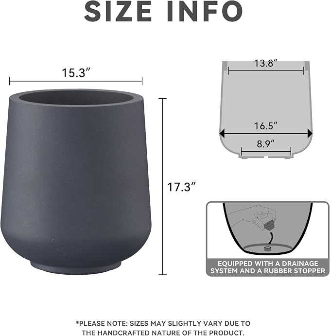 Kante Charcoal Concrete Planter 16.5" Dia All-Weather Round Large Pot | - Image 2