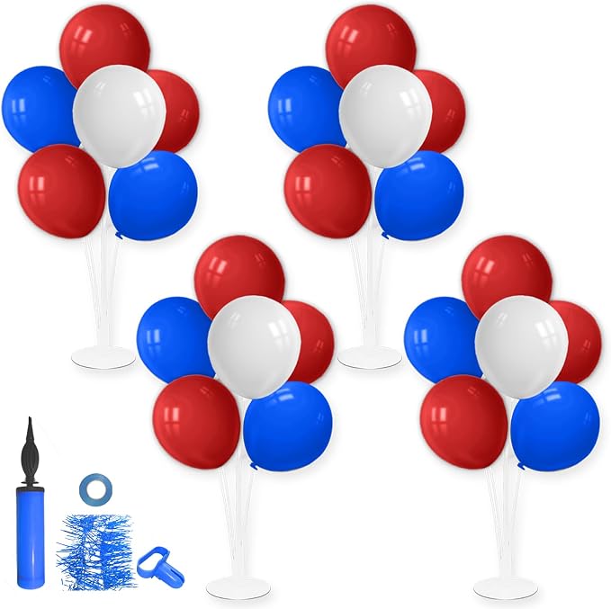 ZJDHPTY 4Set Red White and Blue Balloon Stand Patriotic Decorations | Balloon by ZJDHPTY