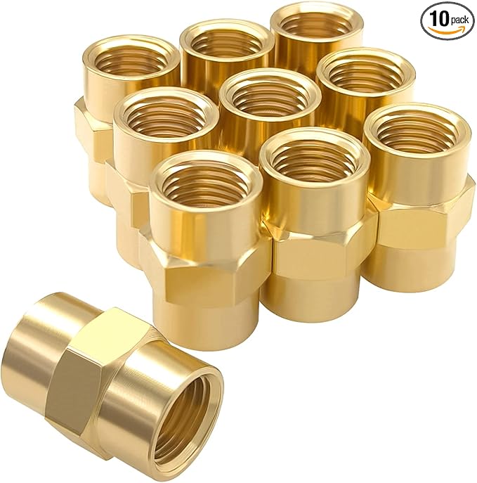 Hooshing 10PCS Brass Coupling Pipe Fitting, 1/4" x 1/4" NPT Female Coupler by Hooshing