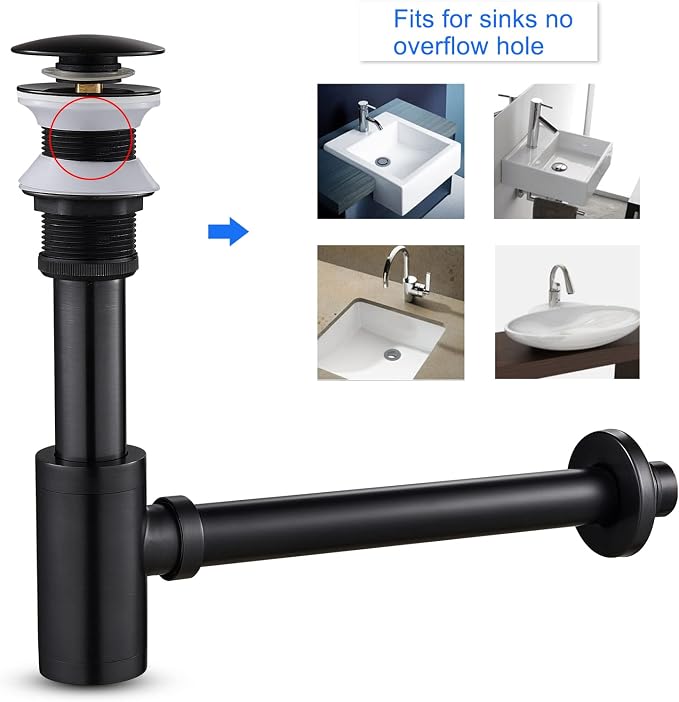 1-1/4" Brass Bottle P-Trap No Overflow Drain Kit Oil-Rubbed Bronze - Image 5