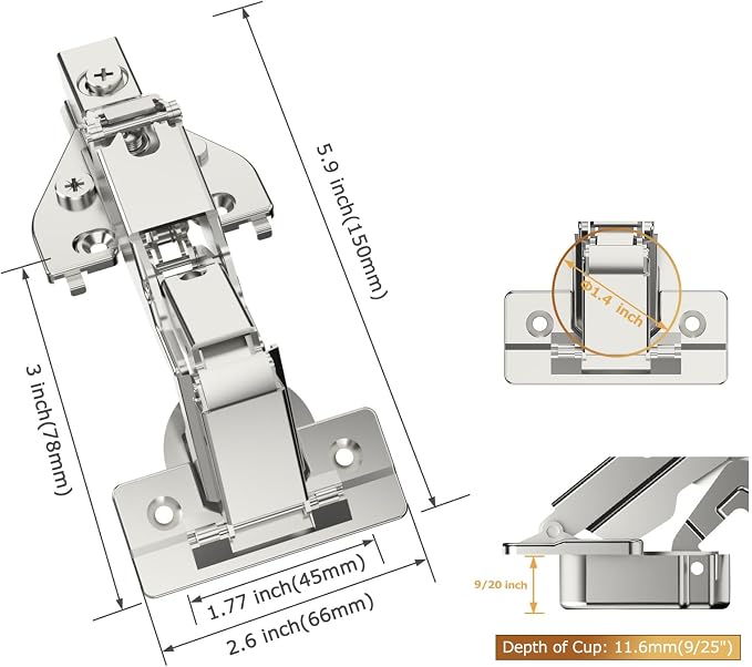 Furniware 4 Pack 2 Pair 165 Degree Lazy Susan Hinges Full Overlay Concealed - Image 6
