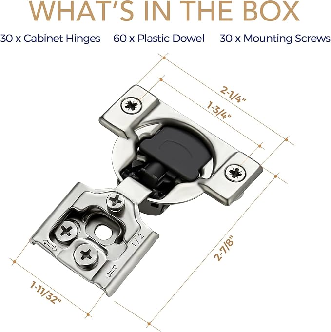 Soft Close Hinges for Kitchen Cabinet Hinges, 1/2 Inch Overlay, 30 Pack | 15 - Image 7