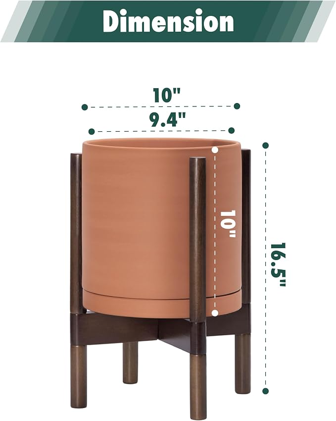 D'vine Dev Terracotta Pot with Walnut Wood Stand, 10 in, 55-B-X-5 | Mid-Century - Image 3