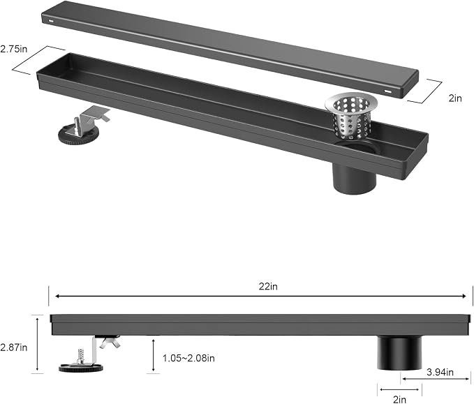 EXF Offset Linear Shower Drain 22 Inch Matte Black - Image 3