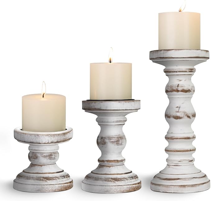 Candle Holder for Pillar Candle Set of 3, Farmhouse Wood Candle Holder by CEDARLUX