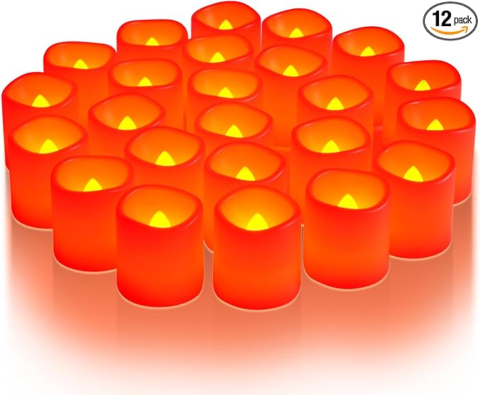 Homemory 12 Pack Red Flameless Flickering LED Votive Tealights Candles | by Homemory