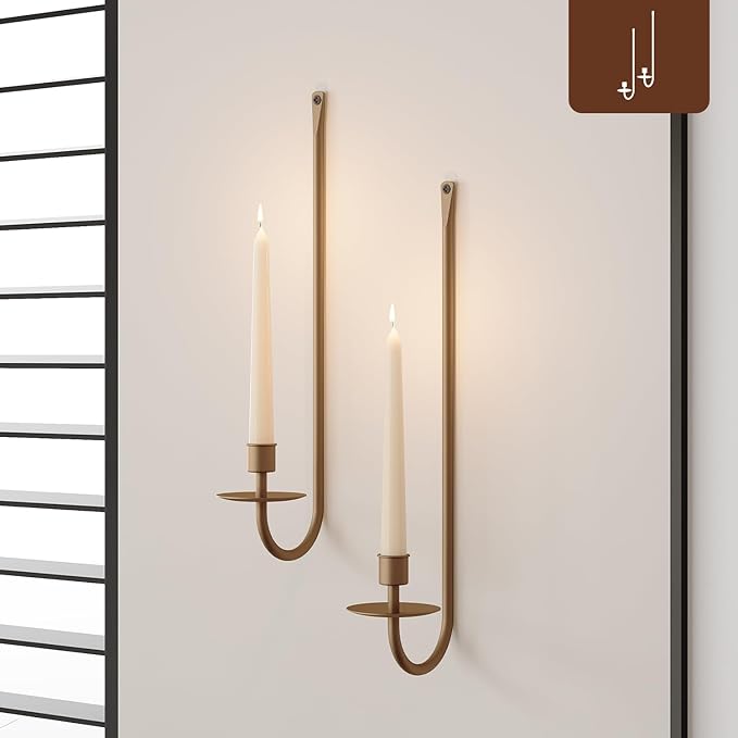 Metal Wall Candle Sconce Holder Set of 2 Wall Mount Candle Holder Pillar Holder by WOLAOJA