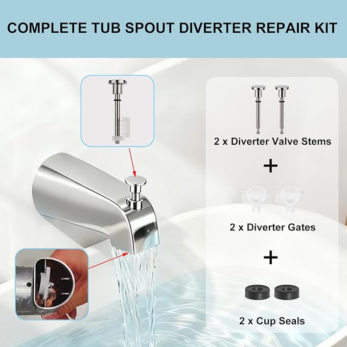 2 Set Universal Tub Spout Diverter Repair Kit Parts, Includes 2 x Diverter - Image 4