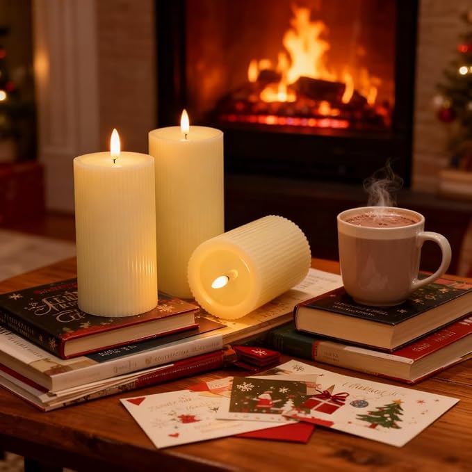 Battery Operated Candles with Remote, LED Flameless Wavy Pillar Candles | 3D - Image 2