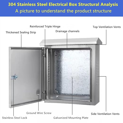 304 Stainless Steel Electrical Box 16'' x 12'' x 8'' Outdoor Electrical - Image 3