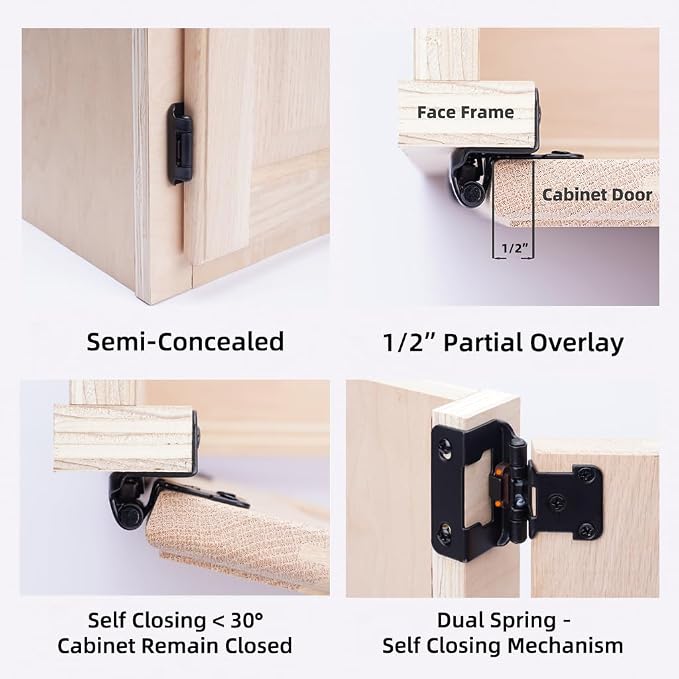 10 Pack 1/2" Overlay Black Cabinet Hinges - Image 5
