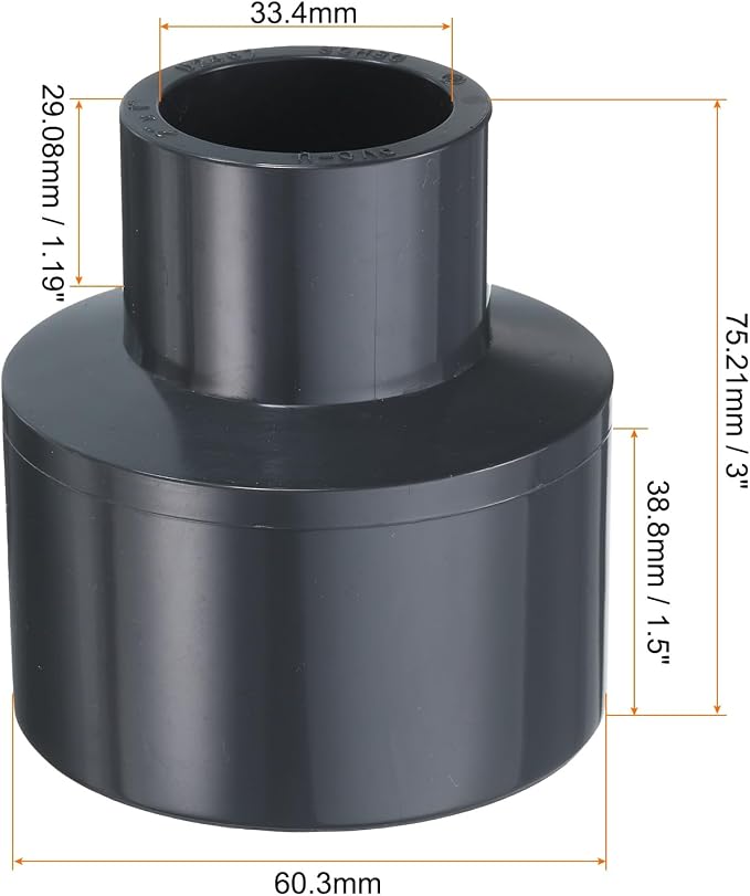 HARFINGTON PVC Reducing Coupling 2 x 1" Increaser/Reducer Coupling Pipe - Image 2