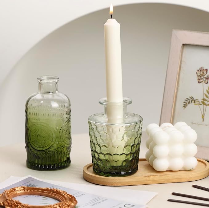 5pcs Green Glass Bud Vase Set, Small Flower Vases - Image 6
