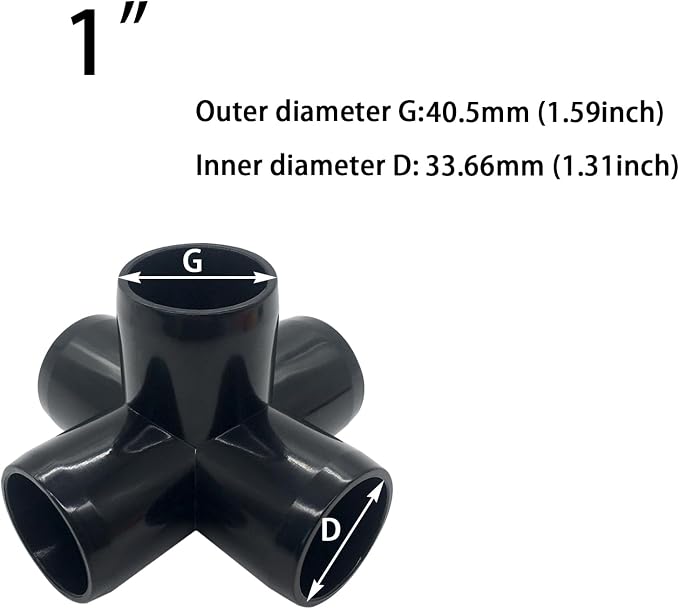 1“ Tee PVC Fitting 5 Way Elbow Connector, Furniture Grade 90 Degree Elbow Side - Image 2