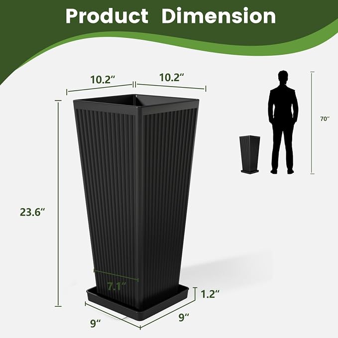 24" Tapered Tall Planters for Outdoor Plants - Image 2