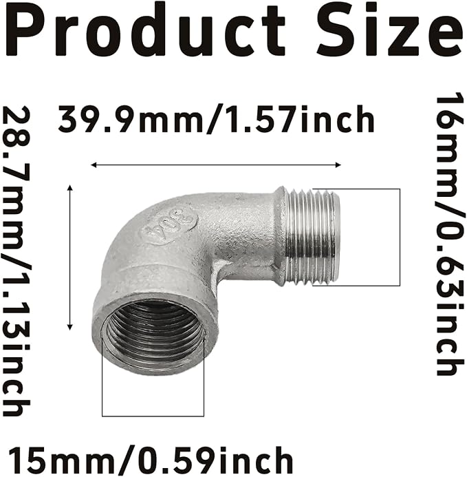 2Pcs 90 Degree Street Elbow, 3/8" NPT Male x 3/8" NPT Female, 304 Stainless - Image 2