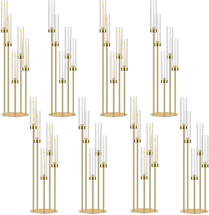 35in 8 Set Gold Candelabra Candle Centerpieces by MEISHAONV