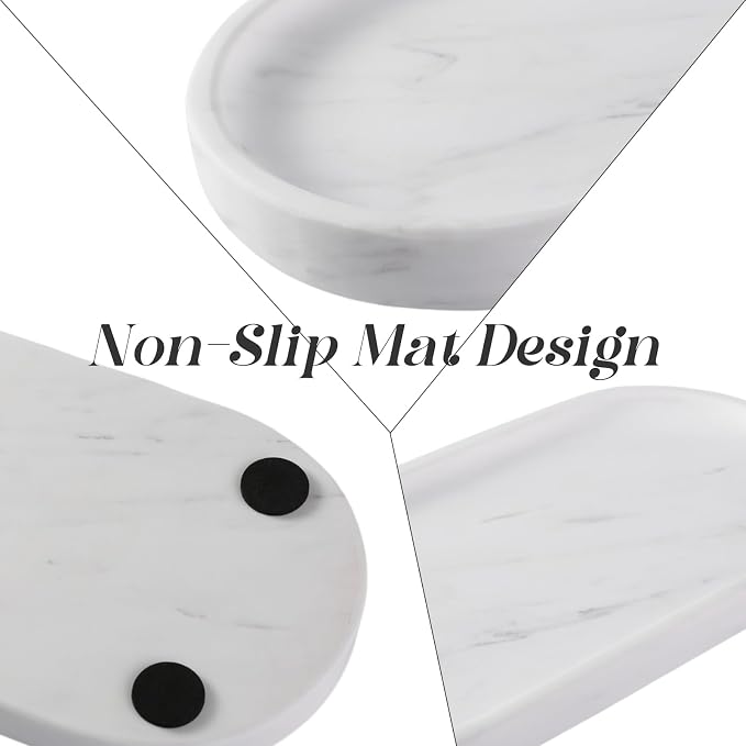 White Marble Oval Tray for Bathroom Countertop, Stone Perfume Organizer Tray - Image 5