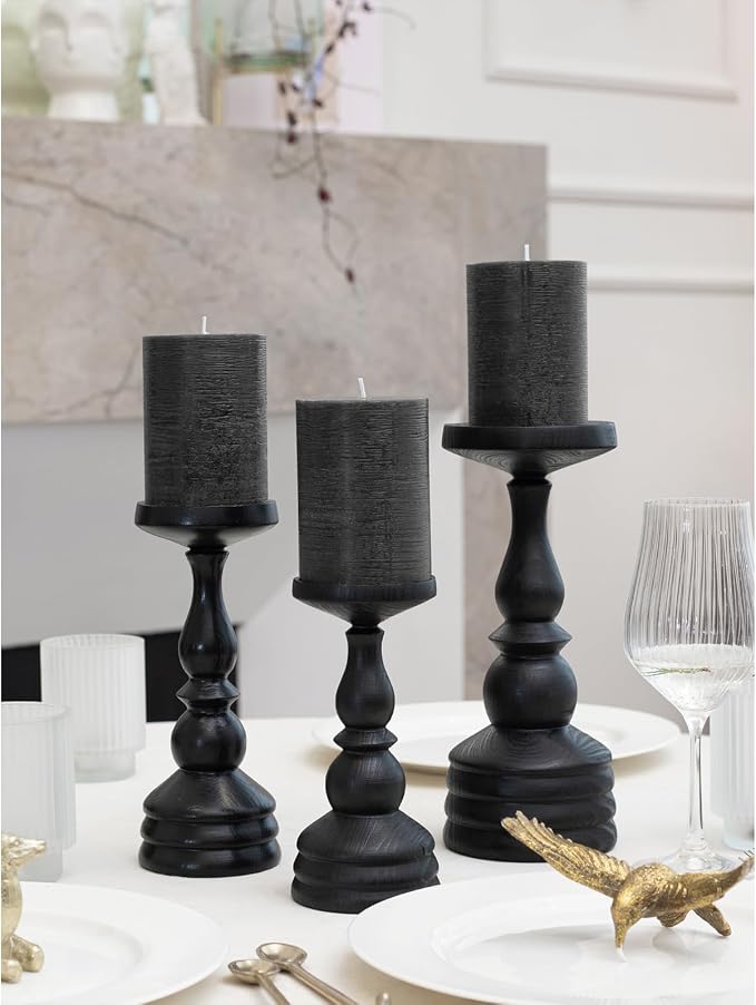 3x4 inch Pillar Candles Set of 3 – Unscented Dripless Rustic Black Candles - Image 4