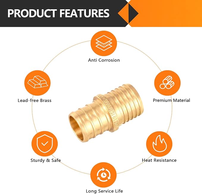 10PC HeSun 3/4" PEX Crimp X 3/4" PB Polybutylene Transition Coupling | Brass - Image 3