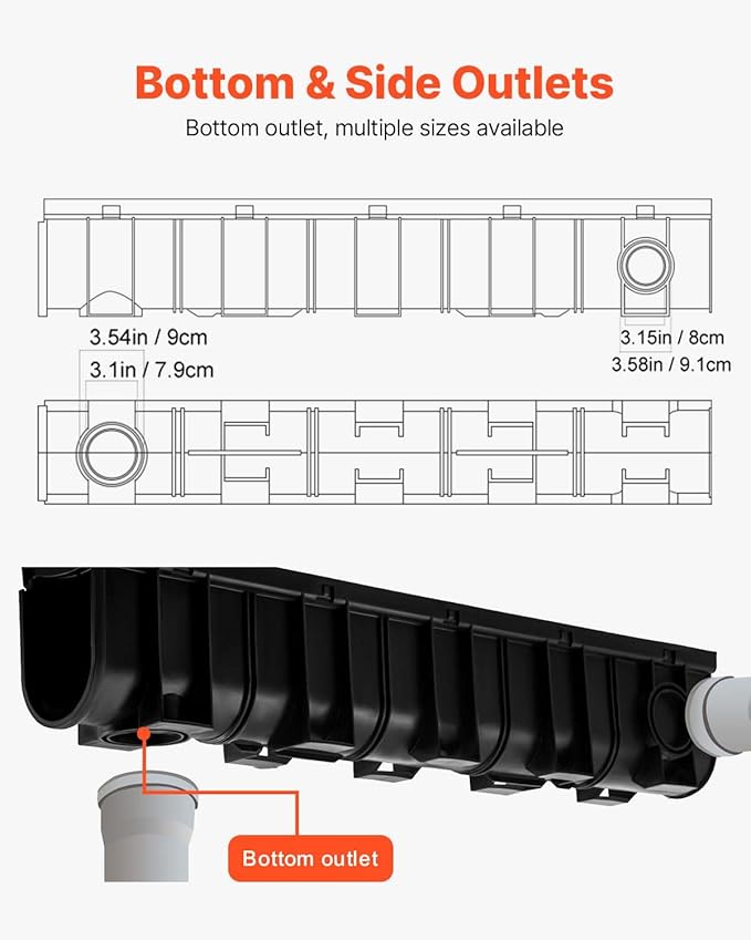 VEVOR Trench Drain System 4 Pack, Channel Drain - Image 5