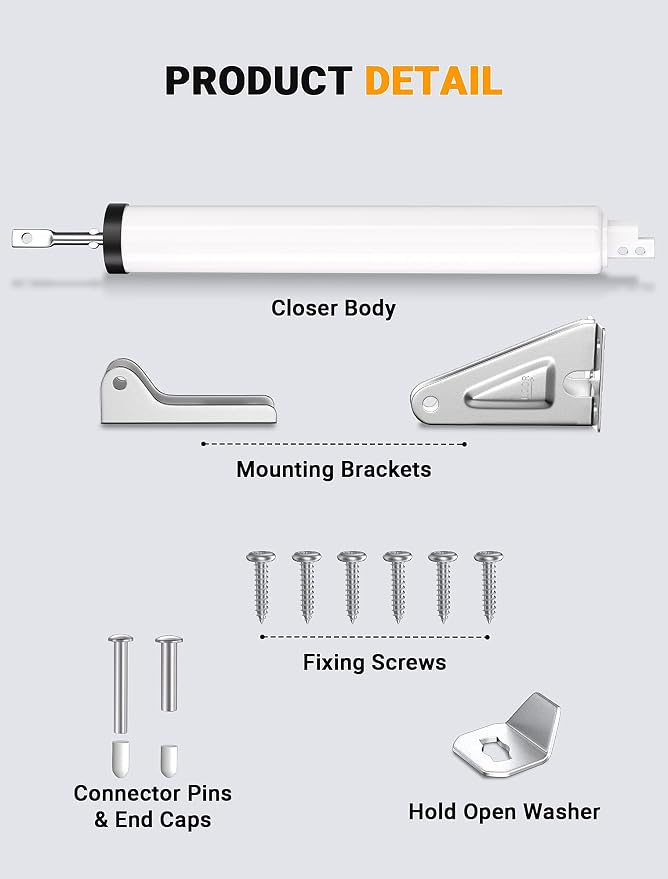 White Storm Door Closer, Pneumatic Screen Door Closer - Image 3