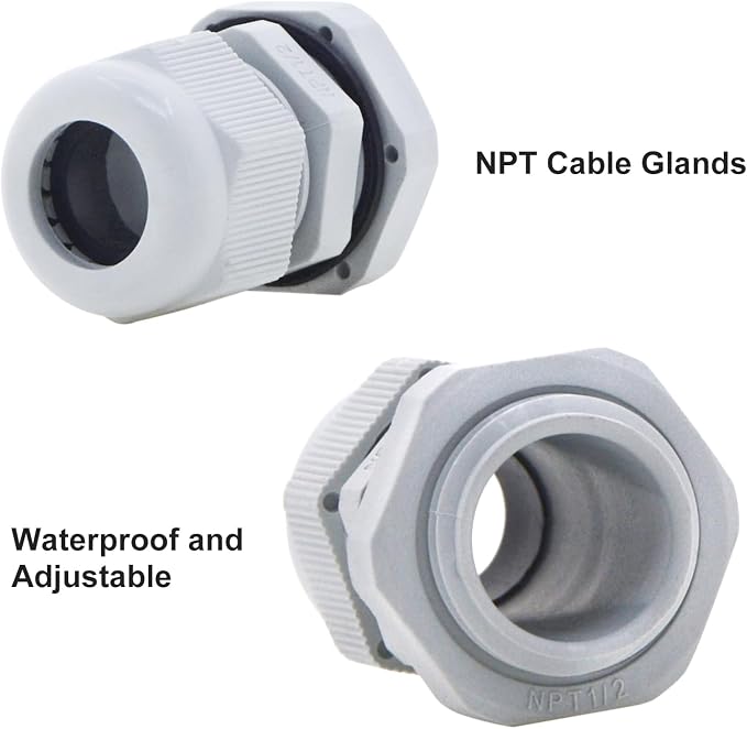 AnRui 25Pcs Waterproof NPT Cable Glands 1/2” Grey Nylon Adjustable Cable Gland - Image 4