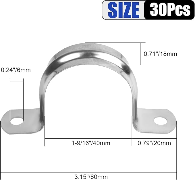 30Pcs 1-9/16 Inch Stainless Steel Conduit Clamps, 2 Hole Strap U Bracket Rigid - Image 3