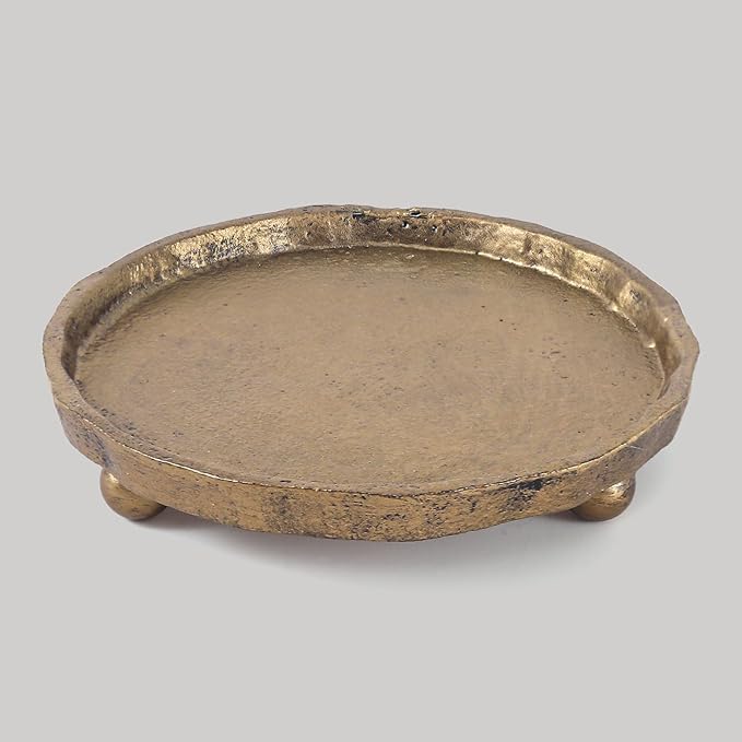 Vintage Cast Iron Pillar Candle Holder Plate, Rustic Brass Candle Tray | Round by SUJUN