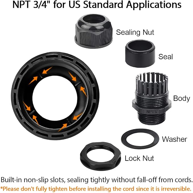 5 Pack NPT 3/4" Cable Glands Waterproof Adjustable 12.5-18mm Cable Connectors - Image 4