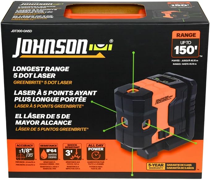 Johnson Level & Tool JDT300-GN5D Laser Level, Self-Leveling Kit 5 Dot Laser - Image 6