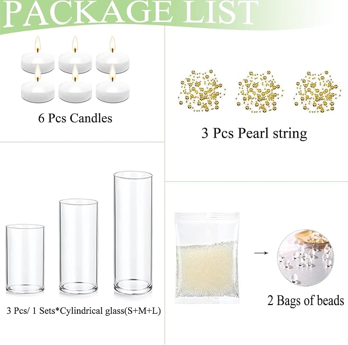Set of 3 Glass Cylinder Vases for Centerpieces - Image 2