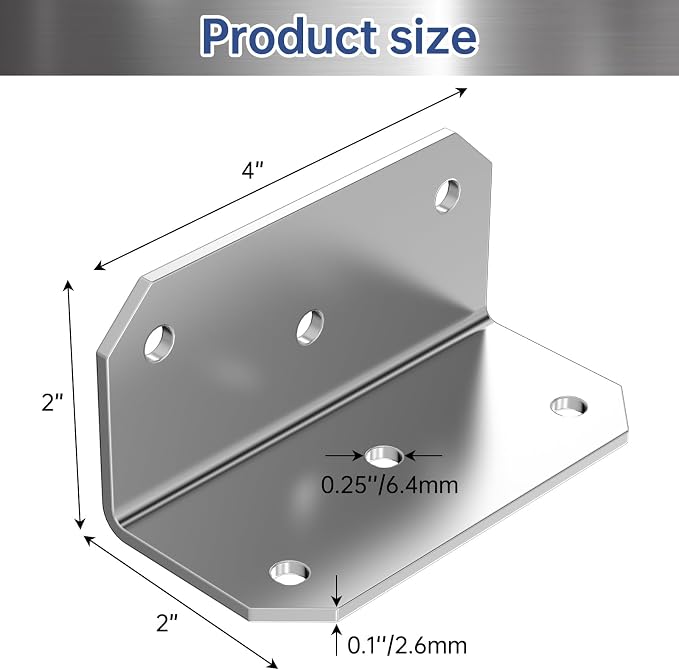 Yuleimy L Brackets for Wood, 2x4 Inch Galvanized Corner Braces, 4×2×2 in. - Image 2