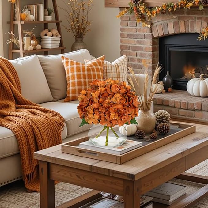 Hollyone Dark Orange Fall Hydrangea Artificial Flowers - Image 3