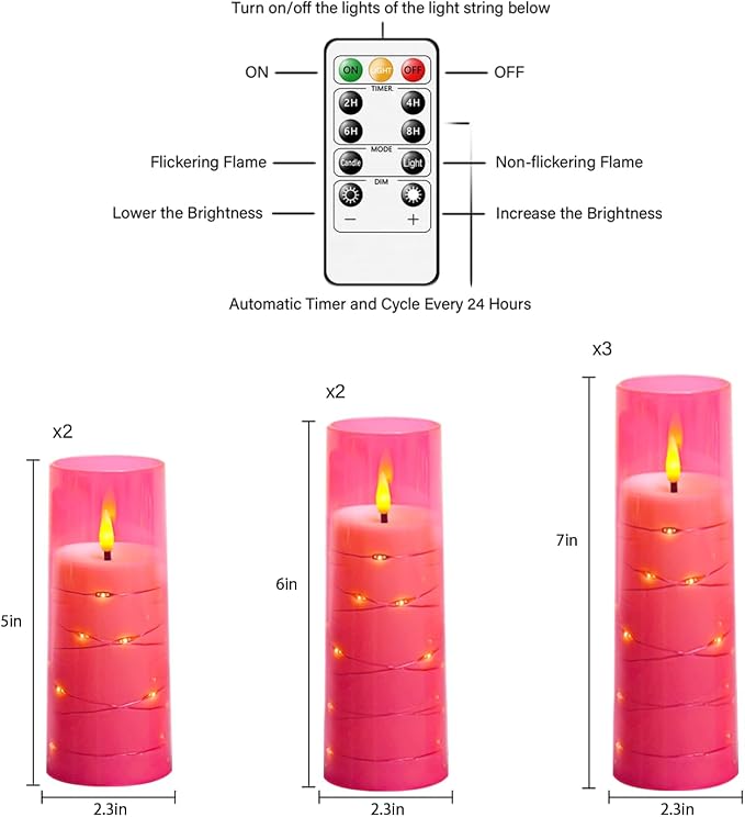 Eebuss Flameless Candles with Embedded Star String, Battery Operated LED Pillar - Image 5