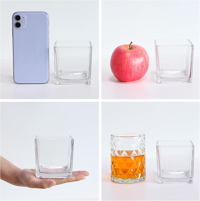 6 Pack Square Glass Vases 3" x3" x 3", Wedding Party Home Decor - Image 3