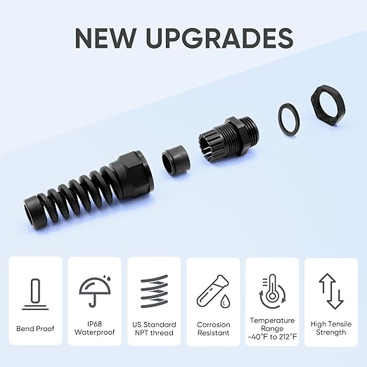 Strain Relief Cord Connector, LISTENJIALE 5Pcs NPT 1/2" Waterproof Cable Gland - Image 3