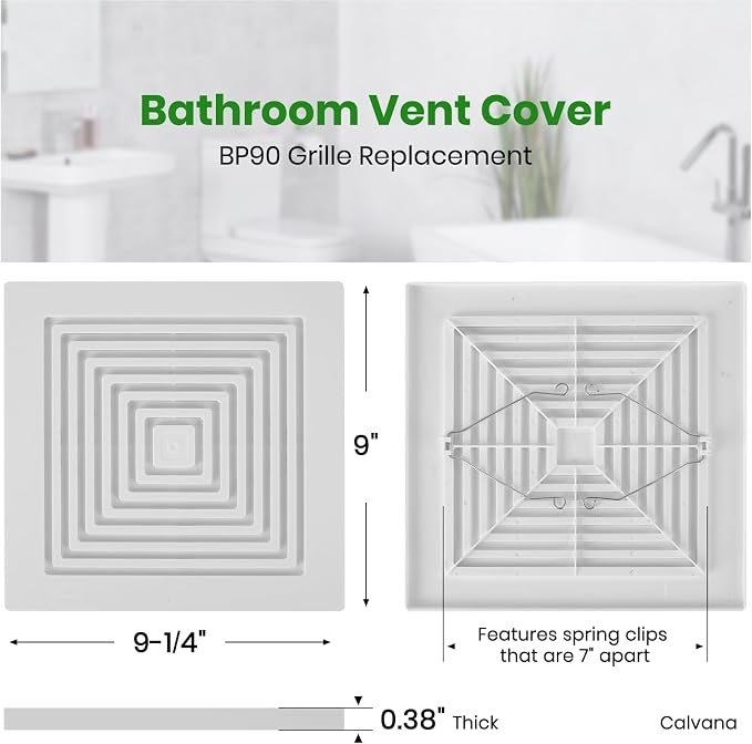 Calvana BP90 Bathroom Exhaust Fan Cover, 9-1/4" x 9" Vent Cover Replacement - Image 2