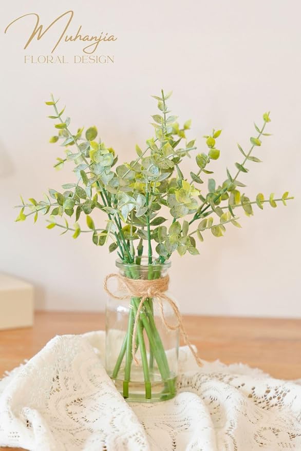 Muhanjia Artificial Eucalyptus Stems in Glass Vase - Image 5
