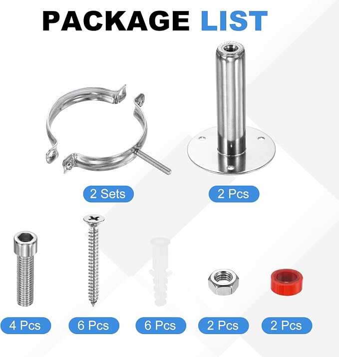 HARFINGTON 2 Set Wall Mount Ceiling Mount Pipe Supports 304 Stainless Steel - Image 3