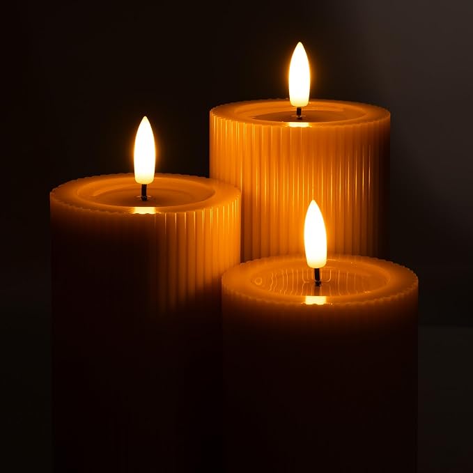 Fluted Ribbed LED Pillar Candles, Blush Beige, - Image 6