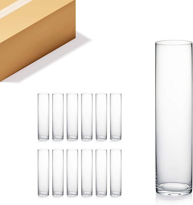 WGVI Quality Thick Weighted Tall Clear Cylinder Glass Vases, Flower Arrangement by WGVInternational-OpusGlassware