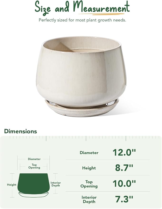 LE TAUCI 12 Inch Pots for Plants, Ceramic Planter - Image 6