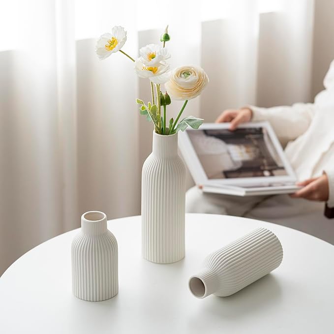 Modern Ceramic Vases Set of 3, Shelf Table Centerpiece - Image 6