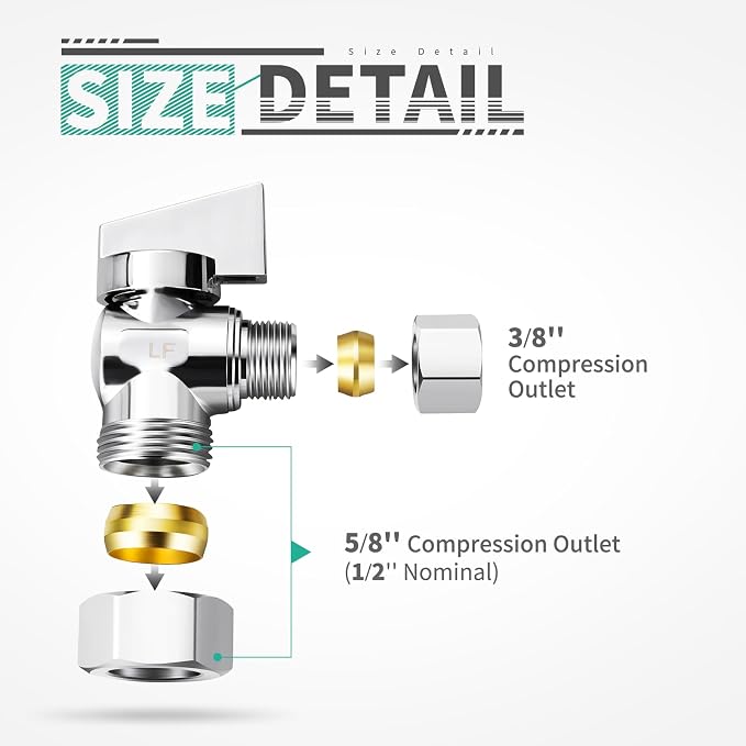 2 PCS 5/8" ODx3/8 Inch OD Compression Angle Stop Valve Shut Off | Premium Brass - Image 2