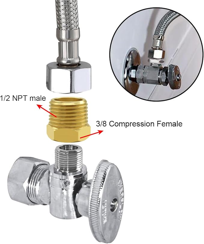 Joywayus 1/2 NPT Male to 3/8 Compression Female Thread Bushing Pipe Fitting - Image 3